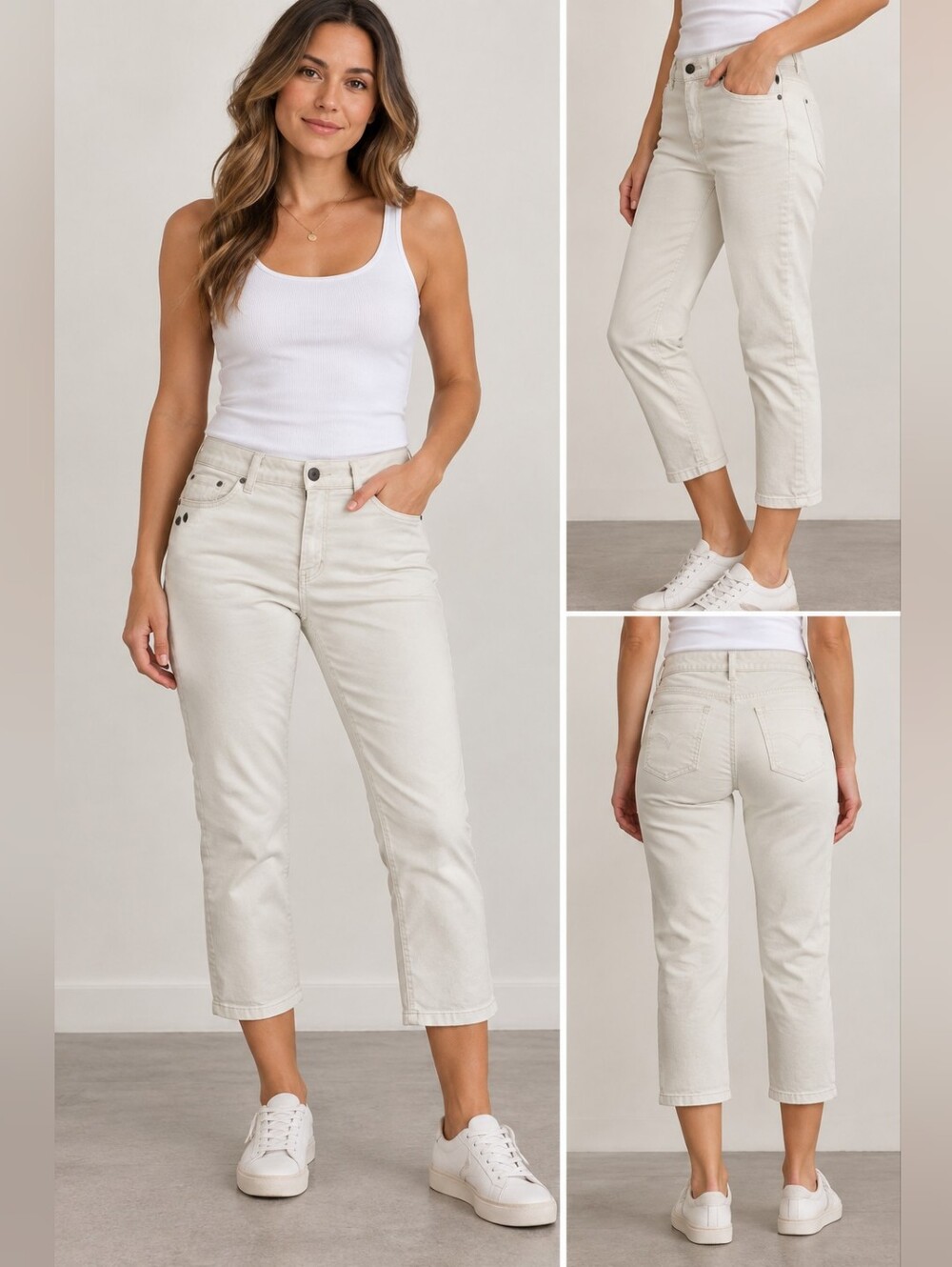 💥💙 Santana Jeans - Light Beige Cropped Pants